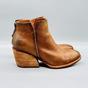 Kork Ease Boots Womens 7 Brown Leather Ankle Booties Block Heel Back Zip Shoes